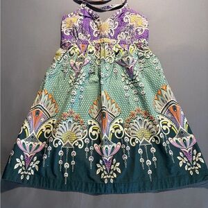 Express Boho Halter Sundress Purple Teal Paisley Print Medium